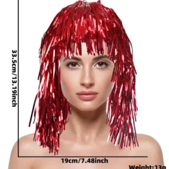 Skinnende Lametta Paryk Metallisk Maskerade Disco Hat Folie Lametta Parykker Red
