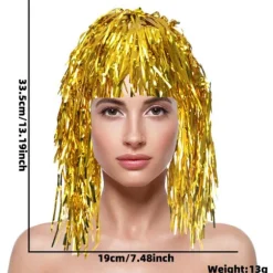 Skinnende Lametta Paryk Metallisk Maskerade Disco Hat Folie Lametta Parykker A2