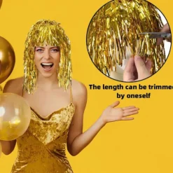 Skinnende Lametta Paryk Metallisk Maskerade Disco Hat Folie Lametta Parykker A2