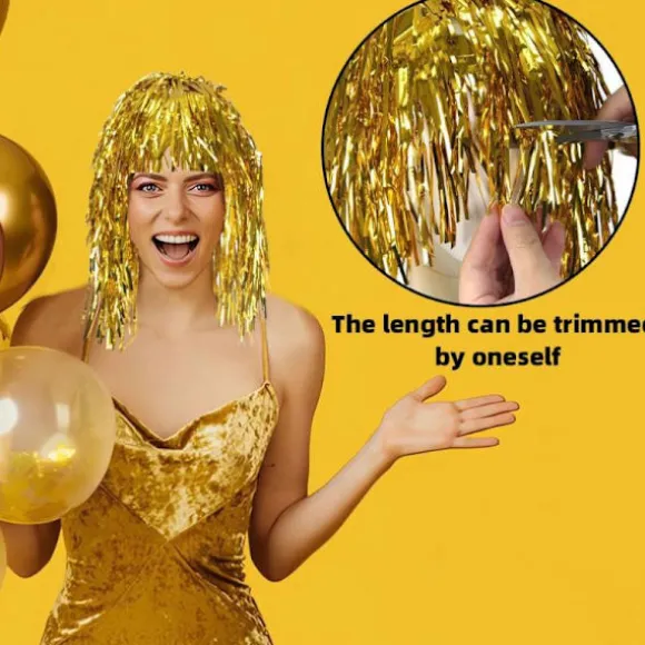 Skinnende Lametta Paryk Metallisk Maskerade Disco Hat Folie Lametta Parykker A2