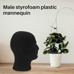 Skum mannequin hoved til mænd, model til parykker, briller, hatte, sort displaystativ