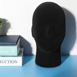 Skum mannequin hoved til mænd, model til parykker, briller, hatte, sort displaystativ