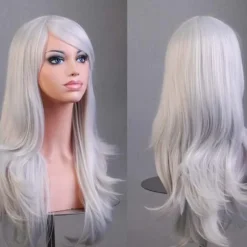 Sølv hvid paryk 70 cm cosplay outfit hvid