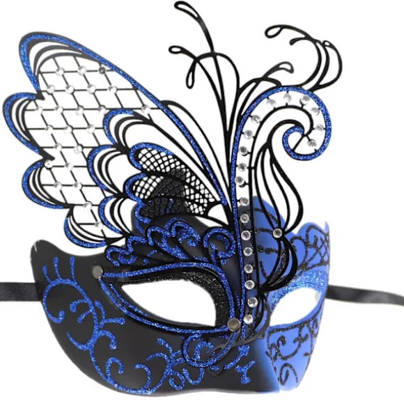 Smedejerns sommerfuglemaske med rhinsten (blå) til maskerade/karneval/sexet kostumefest/bryllup