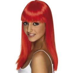 Smiffys Dame/Damer Glamourama Paryk One Size Neon Rød Neon Red One Size