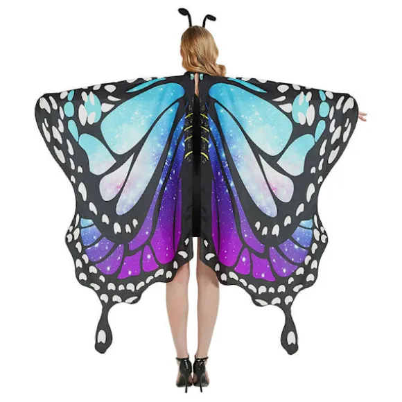 Sommerfuglevinger til Voksne, 3-delt Sæt Sommerfuglekappe, Cosplay Kostume Blue Purple