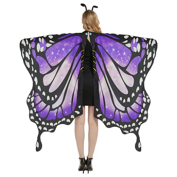 Sommerfuglevinger til Voksne, 3-delt Sæt Sommerfuglekappe, Cosplay Kostume Blue Purple