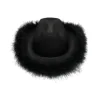 Sort cowboyhat med fjerboa, fluffy fjerkant, voksen s