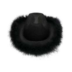 Sort cowboyhat med fjerboa, fluffy fjerkant, voksen s