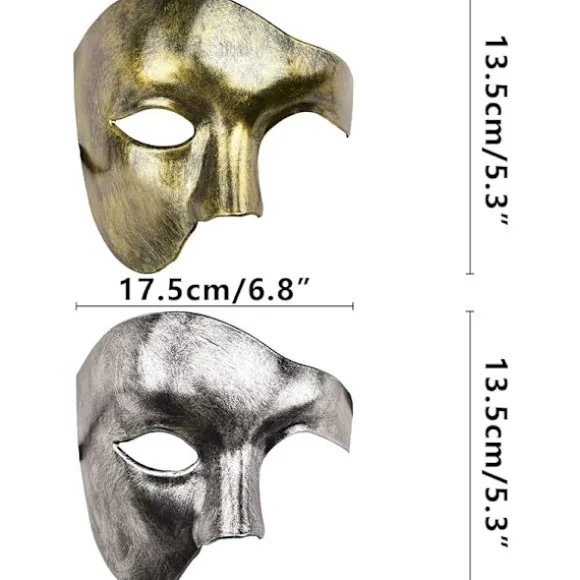 (sort Guld) Vintage Masquerade Maske Phantom Of The Opera Enøjet Halv