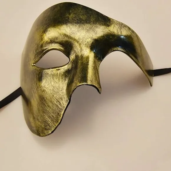(sort Guld) Vintage Masquerade Maske Phantom Of The Opera Enøjet Halv