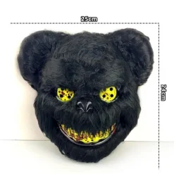 Sort Halloween-bjørnemaske, uhyggelige masker til voksne børn, horror-bamsemaske, plysset blodig