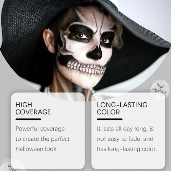Sort Hvid Ansigtsmaling, 60 ml x 2 Stykker Ansigtsfarve Kropsmaling, Halloween Makeup Sæt med Makeupbørste, Klovne Zombie Vampyr Skelet SFX Makeup til | Fyndiq