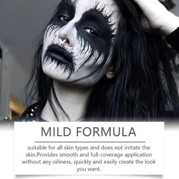 Sort Hvid Ansigtsmaling, 60 ml x 2 Stykker Ansigtsfarve Kropsmaling, Halloween Makeup Sæt med Makeupbørste, Klovne Zombie Vampyr Skelet SFX Makeup til | Fyndiq
