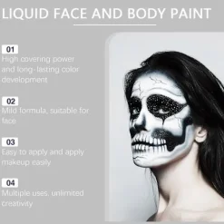 Sort Hvid Ansigtsmaling, 60 ml x 2 Stykker Ansigtsfarve Kropsmaling, Halloween Makeup Sæt med Makeupbørste, Klovne Zombie Vampyr Skelet SFX Makeup til | Fyndiq