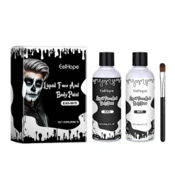 Sort Hvid Ansigtsmaling, 60 ml x 2 Stykker Ansigtsfarve Kropsmaling, Halloween Makeup Sæt med Makeupbørste, Klovne Zombie Vampyr Skelet SFX Makeup til | Fyndiq