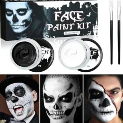 Sort Hvid Ansigtsmaling, Ansigts- og Kropsmaling, Halloween Makeup Sæt med Makeupbørste, Kompatibel med Halloween Maskerade