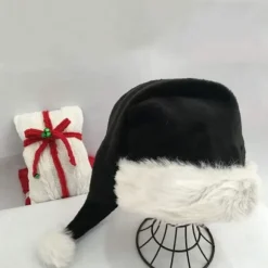 Sort Julemandshat - Deluxe Sort og Hvid Julehat til Voksne, Pakke med 2 stk.