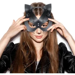 Sort Kat Maske Kvinder Kat Kostume Læder Maskerade Maske Cosplay