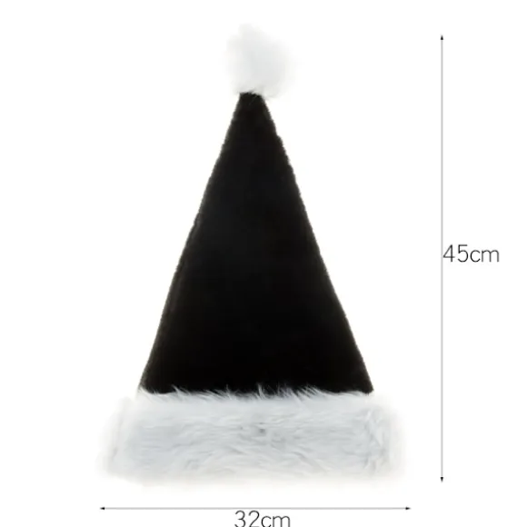 Sort Lang Plys Julehat til Voksne Julekostume Pompo