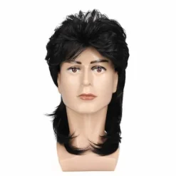 Sort Mullet Paryk Mænds 70'er 80'er Kostume Mænds Fancy Fest Tilbehør Cosplay Paryk, CJY