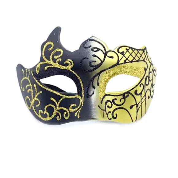 Sort og guld - Venetiansk maske, maske til maskerade, venetiansk maske til cosplay, karneval, temafester, til mænd og kvinder.