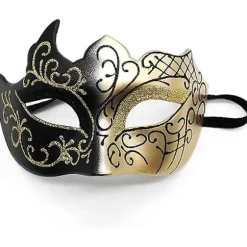 Sort og guld - Venetiansk maske, maske til maskerade, venetiansk maske til cosplay, karneval, temafester, til mænd og kvinder.