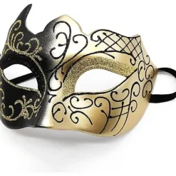 Sort og guld - Venetiansk maske, maske til maskerade, venetiansk maske til cosplay, karneval, temafester, til mænd og kvinder.