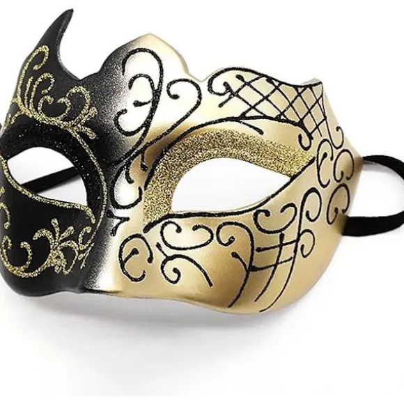 Sort og guld - Venetiansk maske, maske til maskerade, venetiansk maske til cosplay, karneval, temafester, til mænd og kvinder.
