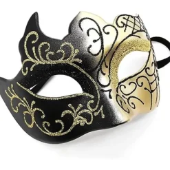 Sort og guld - Venetiansk maske, maske til maskerade, venetiansk maske til cosplay, karneval, temafester, til mænd og kvinder.