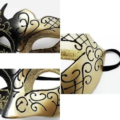 Sort og guld - Venetiansk maske, maske til maskerade, venetiansk maske til cosplay, karneval, temafester, til mænd og kvinder.