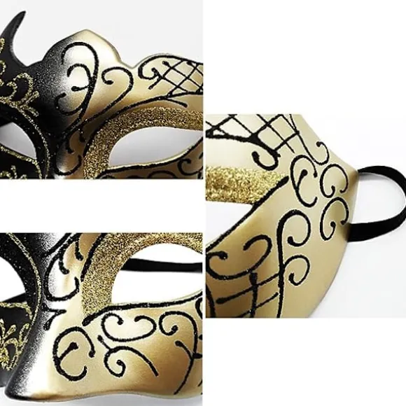 Sort og guld - Venetiansk maske, maske til maskerade, venetiansk maske til cosplay, karneval, temafester, til mænd og kvinder.