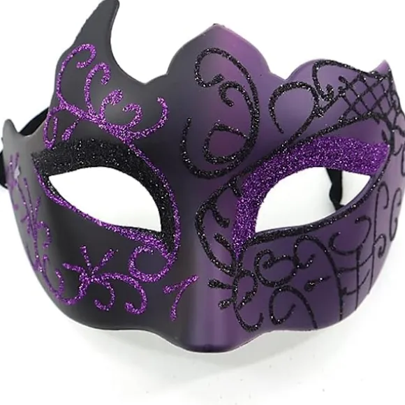 Sort og lilla - Venetiansk maske, maske til maskerade, venetiansk maske til cosplay, karneval, temafester, til mænd og kvinder.