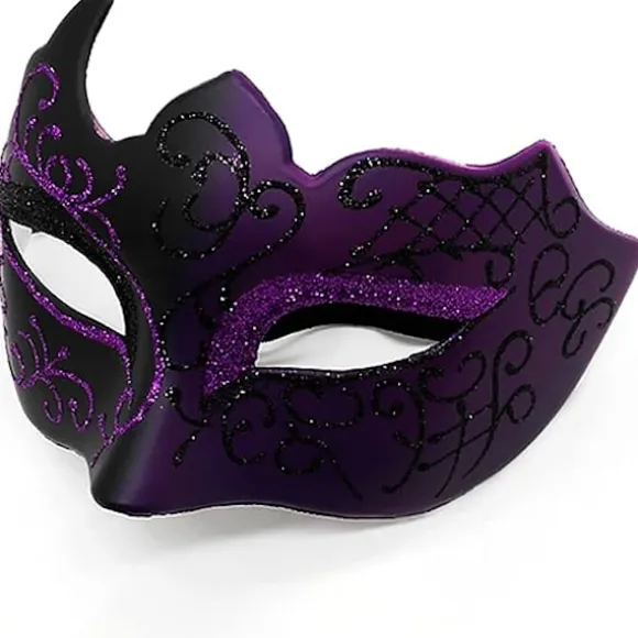 Sort og lilla - Venetiansk maske, maske til maskerade, venetiansk maske til cosplay, karneval, temafester, til mænd og kvinder.