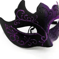 Sort og lilla - Venetiansk maske, maske til maskerade, venetiansk maske til cosplay, karneval, temafester, til mænd og kvinder.