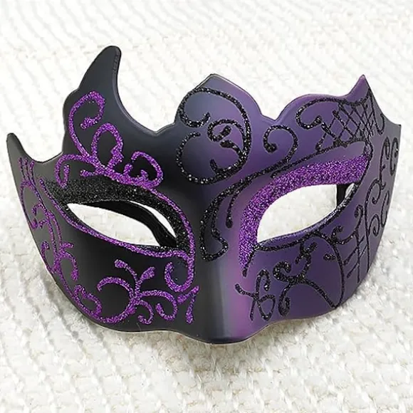 Sort og lilla - Venetiansk maske, maske til maskerade, venetiansk maske til cosplay, karneval, temafester, til mænd og kvinder.