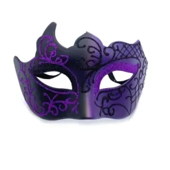 Sort og lilla - Venetiansk maske, maske til maskerade, venetiansk maske til cosplay, karneval, temafester, til mænd og kvinder.