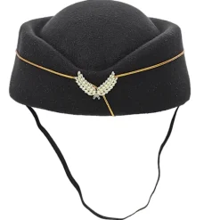 Sort Tilbehør Kvinder Uniform Cosplay Hat Kvinder Damer Kasket Stewardesse Hat (FMY) Black 20X18CM