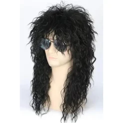 Sort top herre 80'er mullet paryk rocker punk popstjerne paryk sort