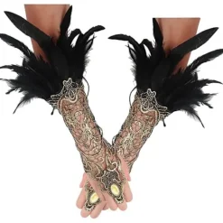 Sorte lange fjerhandsker Maleficent kostume kvinder påskefest D