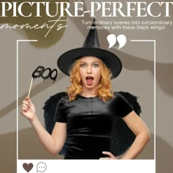Sorte Vinger Halloween Sorte Englevinger - Sort Djævel Kostume Mørk Engel Outfit Tilbehør - Sorte Fjer Vinger Faldne