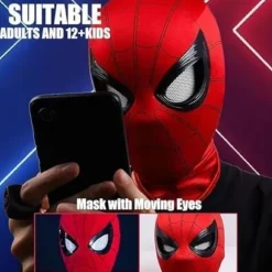 Spider Maske med Bevægelige Øjne, Fuld Ansigt Hagekontrol Øjne Størrelse Helte Cosplay Maske til børn/voksne