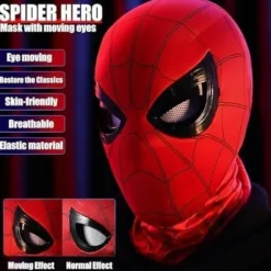Spider Maske med Bevægelige Øjne, Fuld Ansigt Hagekontrol Øjne Størrelse Helte Cosplay Maske til børn/voksne