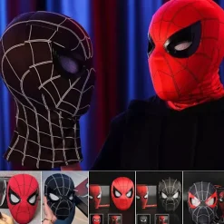Spider-Man Maske med Ringfjernbetjening til Blinkende Øjne, Cosplayfest, Halloween Maske Rekvisit [LED] Black Headband+Ring Control