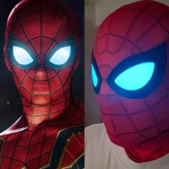 Spiderman-maske med lysende øjne, Superhelte-maske til børn/voksne-FS- Red-Kids