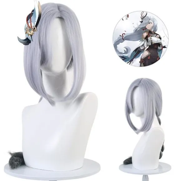 Spil Genshin Impact Shenhe Cosplay Paryk Blå Hvid Farve Lang Br