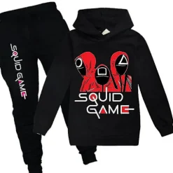 Squid Game Kids Sports Træningsdragt Sæt Hættetrøje Bukser Outfit Tøj Z Black 11-12 Years
