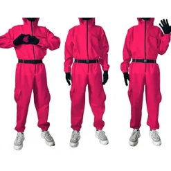 Squid Game Kostume / Maskeraddrækt - Cosplay Dragt Rød M Red
