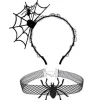 Sæt med 2 Halloween-kostumer, edderkoppehalskæde + uhyggelig græskarhovedbøjle