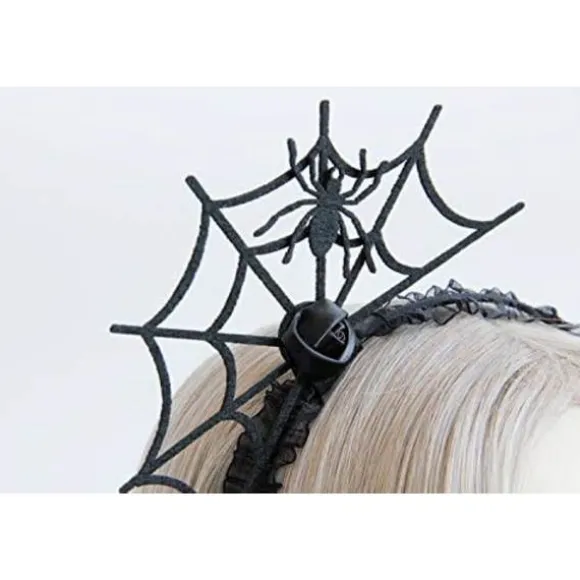 Sæt med 2 Halloween-kostumer, edderkoppehalskæde + uhyggelig græskarhovedbøjle